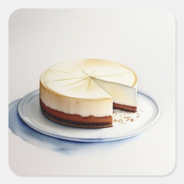 A Watercolor Drawing of Cheesecake Square Sticker (Front)