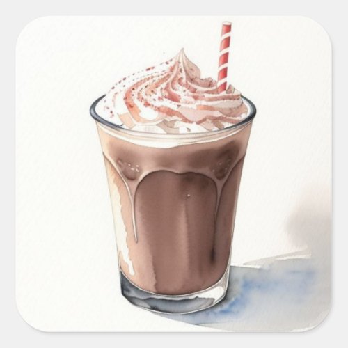 A Watercolor Drawing of Chocolate Milkshake Square Sticker