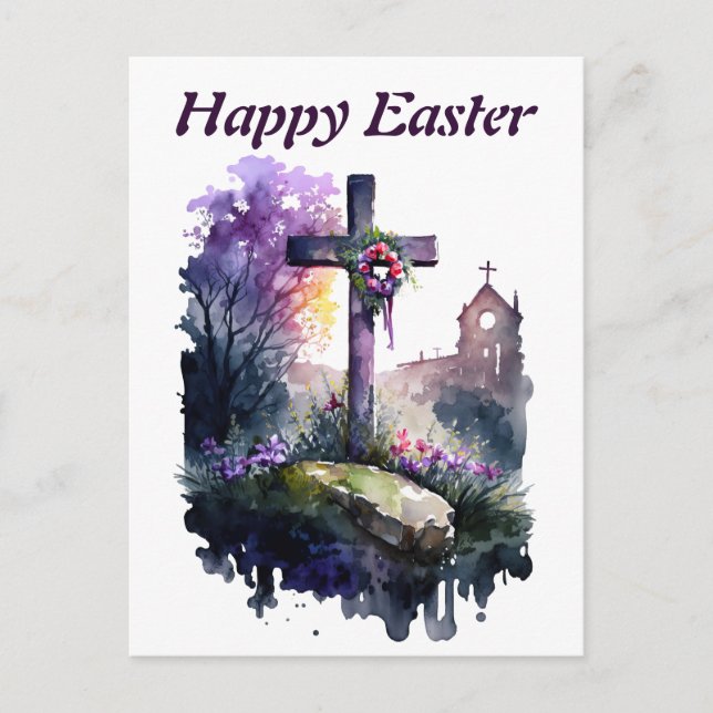 A watercolor Easter Greeting Postcard (Front)