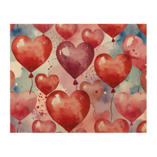 a watercolor heart balloons - Wood Wall Art
