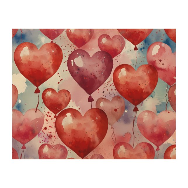 a watercolor heart balloons -  Wood Wall Art (Front)