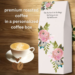 A WATERCOLOR LOVELY PINK FLORAL PERSONAL MESSAGE ROASTED COFFEE