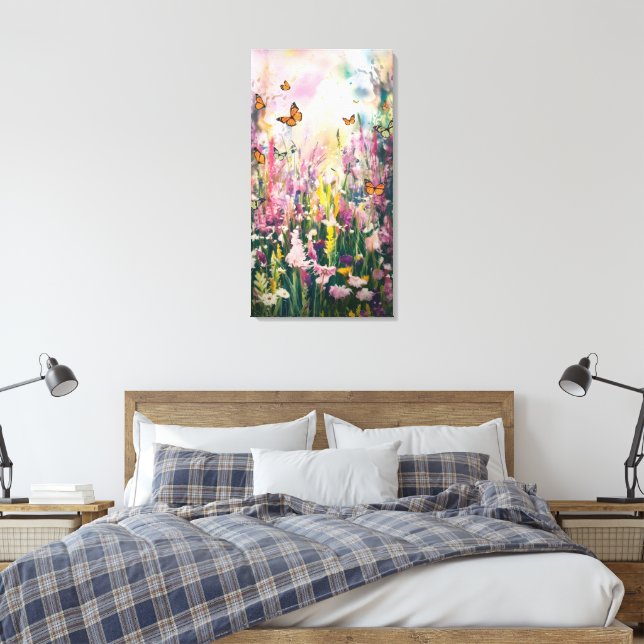 A watercolor painting depicting Wildflower Field Canvas Print (Insitu(Bedroom))