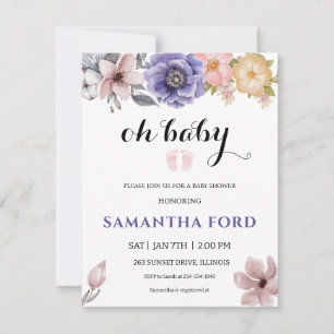 A Watercolour Floral Girl Baby Shower Invitation