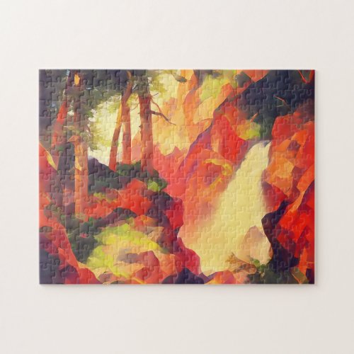A waterfall surrounded by trees  jigsaw puzzle