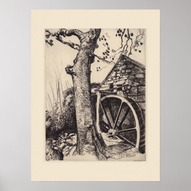 A Watermill Cornwall Eleanor Hughes Restrike Poster (Front)
