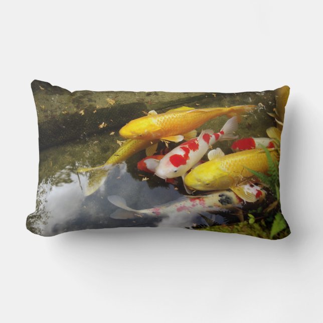 A waterway full of Japanese koi carps Lumbar Pillow (Front)