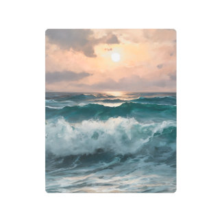 a wave during sunset metal print