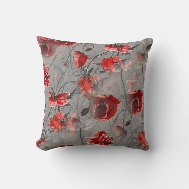 A Web of Rich Red Flowers Dark Gray Background     Throw Pillow (Front)