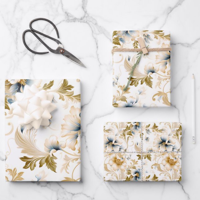 A Wedding Floral Series Design 3 Wrapping Paper Sheets (Front)