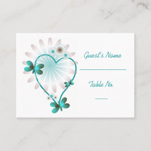 A Wedding Place Setting Card Mint Butterfly Heart