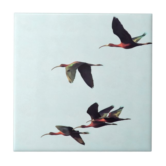 A Wedge of Ibises In Flight Ceramic Tile (Front)