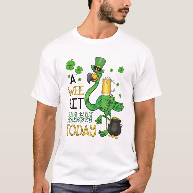 A Wee Bit Irish Today Green Flamingo St Patrick's T-Shirt (Front)