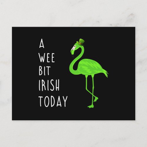 A Wee Bit Irish Today  St Pattys Day Flamingo Announcement Postcard