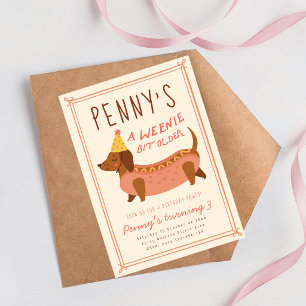 A Weenie Bit Older Pink Hot Dog Girls Birthday Invitation