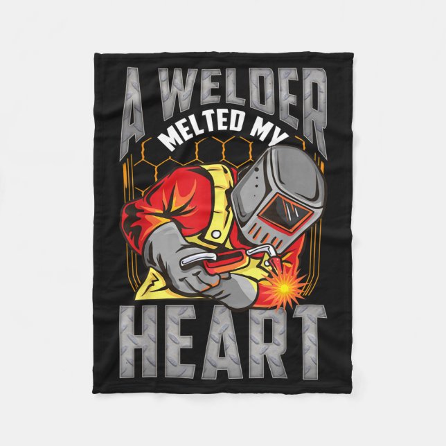 A Welder Melted My Heart Valentine Wife Girlfriend Fleece Blanket (Front)