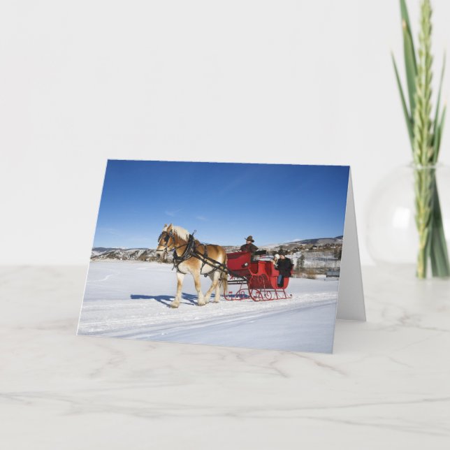 A Western Christmas - Horse Christmas Sleigh Holiday Card (Front)