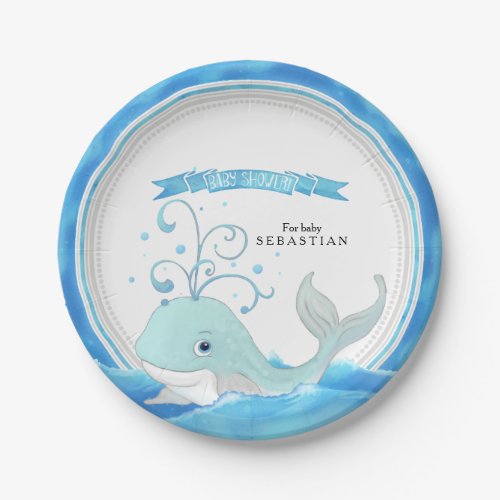 A Whale of a Baby Boy Shower Cute Adorable Modern Paper Plates