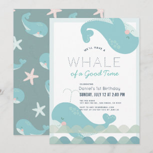 A Whale of a Good Time Blue Boy 1st Birthday Invitation