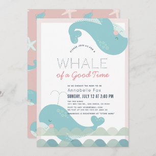 A Whale of a Good Time Pink Girl Baby Shower Invitation