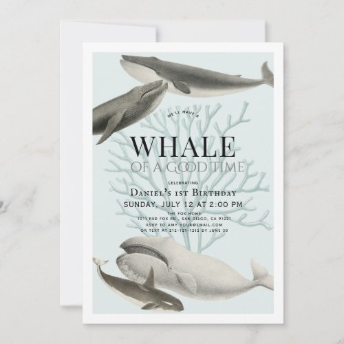 A Whale of a Good Time Vintage Blue Birthday Invitation