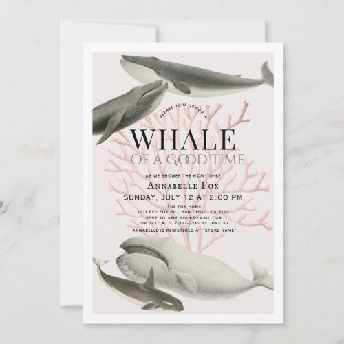 A Whale of a Good Time Vintage Pink Baby Shower Invitation