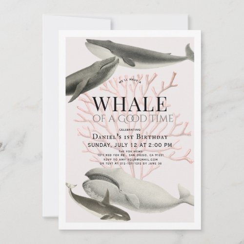 A Whale of a Good Time Vintage Pink Birthday Invitation