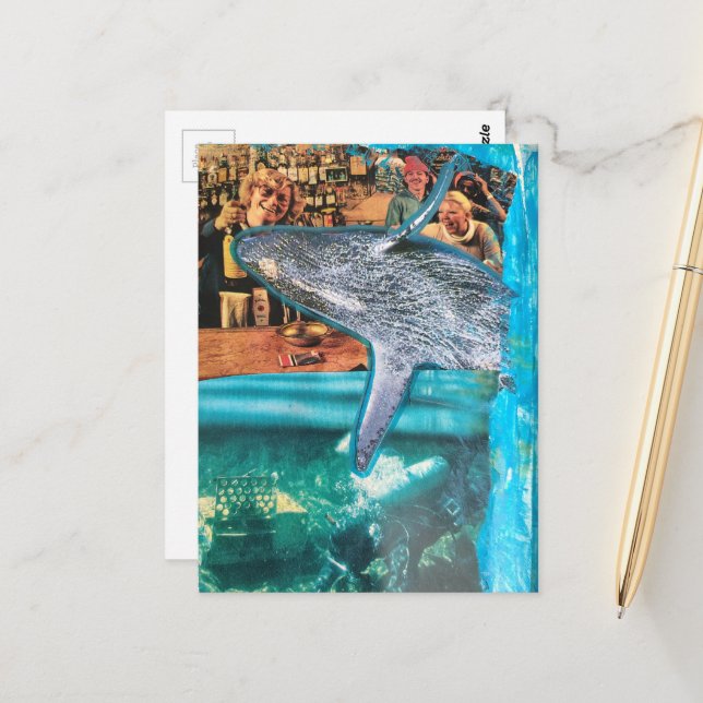 A Whale of a Time A Surreal Collage Postcard (Front/Back In Situ)