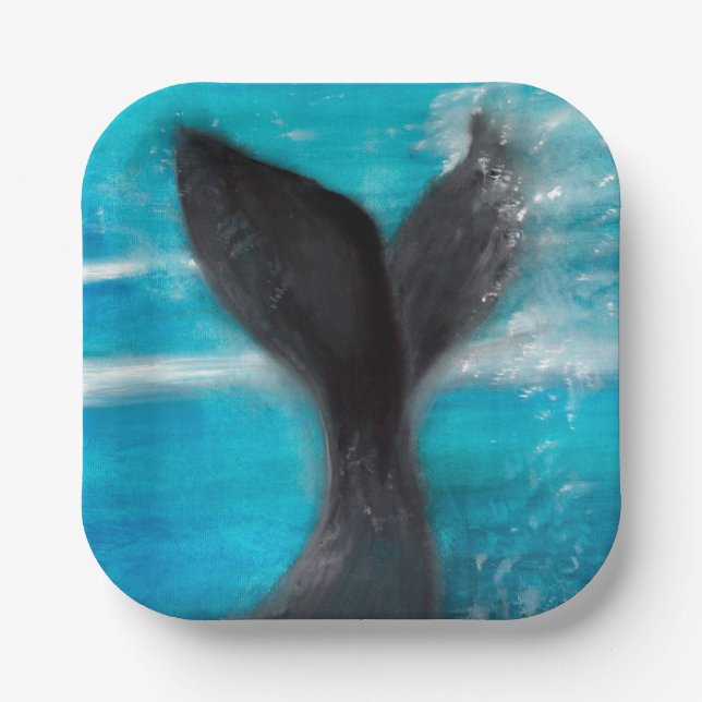 A Whale's Tail Watercolor Paper Plates (Front)
