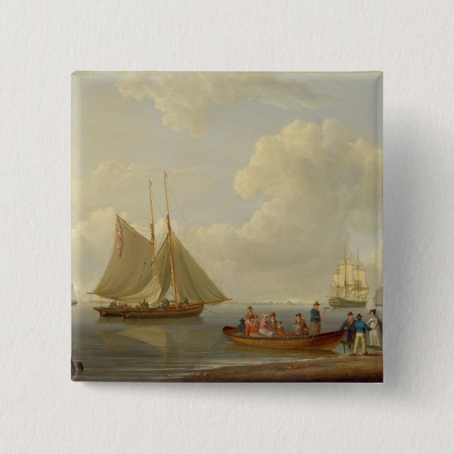 A Wherry Taking Passengers out to Two Anchored Pac Pinback Button (Front)
