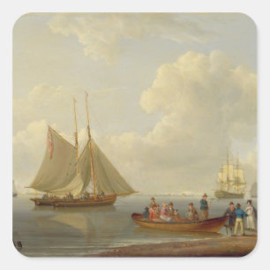 A Wherry Taking Passengers out to Two Anchored Pac Square Sticker