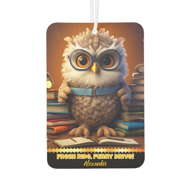 A whimsical air freshener in a cozy study setting (Back)