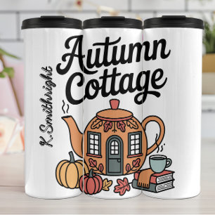 A Whimsical Autumn Cottage Teapot Design Thermal Tumbler