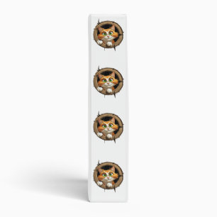 A Whimsical Cartoon Cat with Bright Green Eyes Pee 3 Ring Binder