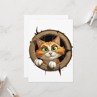 A Whimsical Cartoon Cat with Bright Green Eyes Pee Invitation