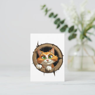 A Whimsical Cartoon Cat with Bright Green Eyes Pee Note Card