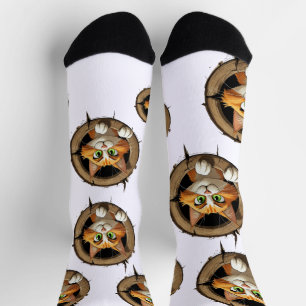 A Whimsical Cartoon Cat with Bright Green Eyes Pee Socks