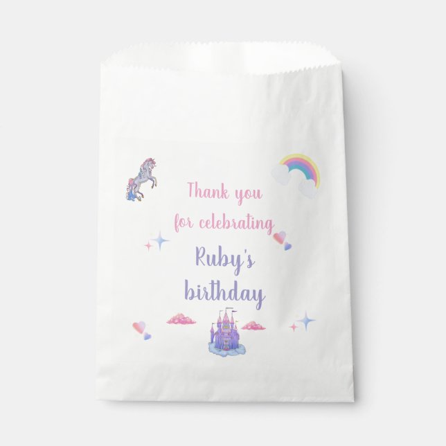 A Whimsical,fairytale castle and unicorn favor bag (Front)