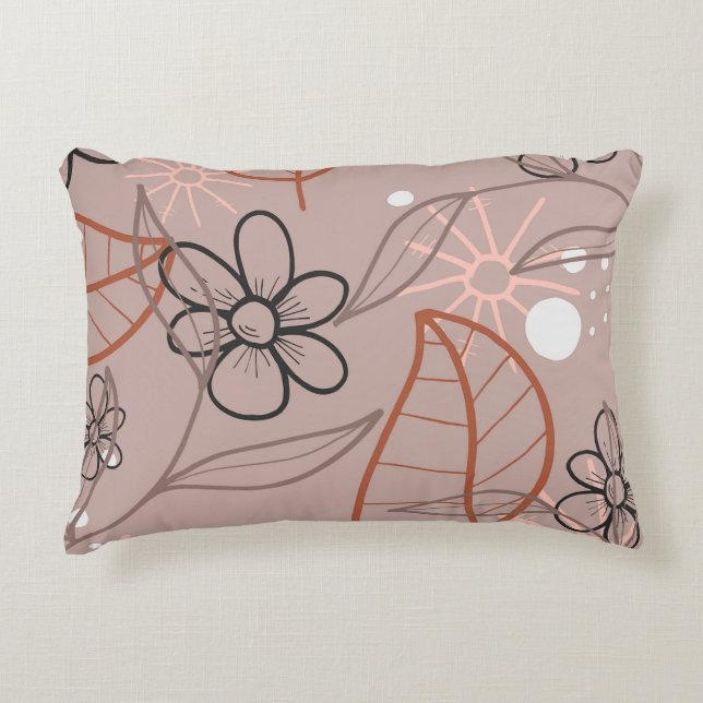 A Whimsical Flower and Leaves Print Accent Pillow (Front)