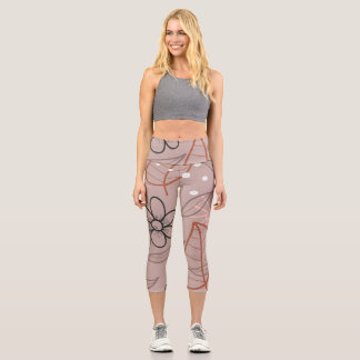 A Whimsical Flower and Leaves Print Capri Leggings