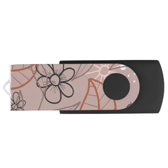 A Whimsical Flower and Leaves Print Flash Drive (Back)