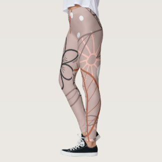 A Whimsical Flower and Leaves Print Leggings