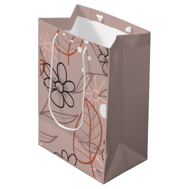 A Whimsical Flower and Leaves Print Medium Gift Bag (Front Angled)