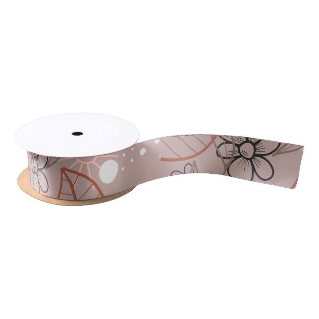 A Whimsical Flower and Leaves Print Satin Ribbon (Spool)