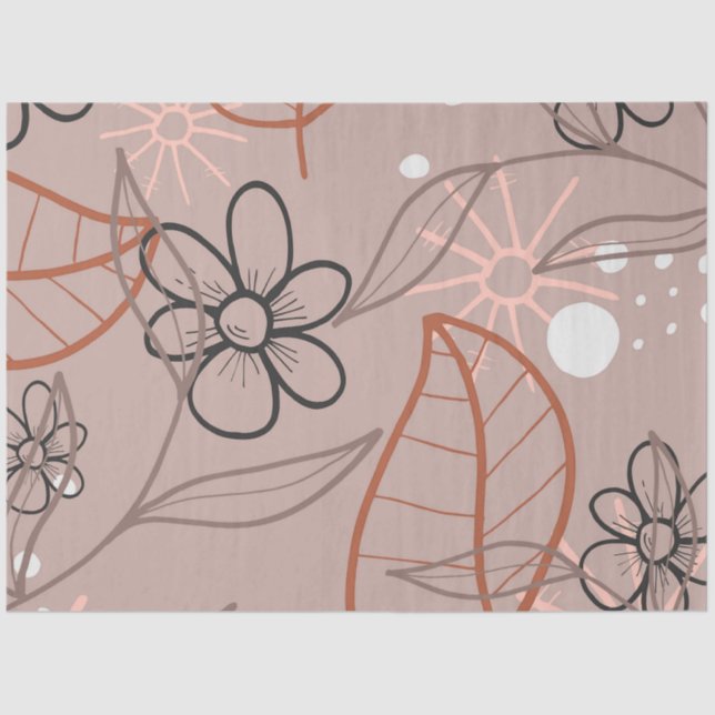 A Whimsical Flower and Leaves Print Tissue Paper (Front)