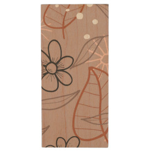A Whimsical Flower and Leaves Print Wood Flash Drive