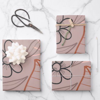 A Whimsical Flower and Leaves Print Wrapping Paper Sheets