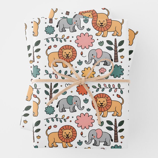 A whimsical pattern featuring playful lions wrapping paper sheets (Creator Uploaded)