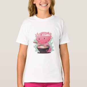 A whimsical scene of a cute axolotl eating Ramen  T-Shirt