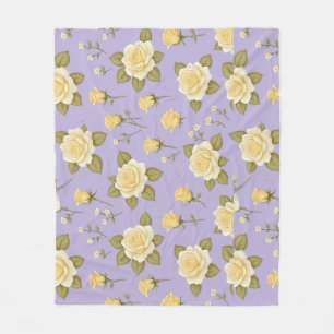 A Whimsical Tiny Yellow And White Roses Fleece Blanket